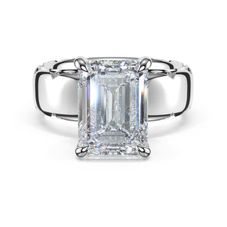 Emerald Solitaire Cigar Band Engagement Ring