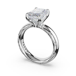 Emerald Solitaire Cigar Band Engagement Ring