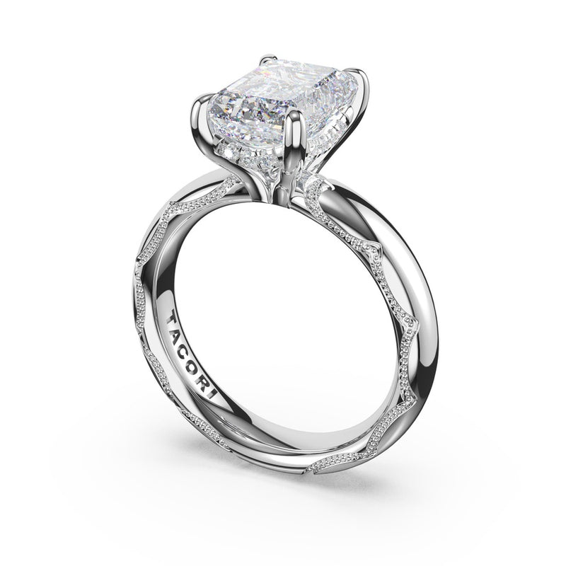 Emerald Solitaire Cigar Band Engagement Ring