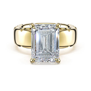 Emerald Solitaire Cigar Band Engagement Ring