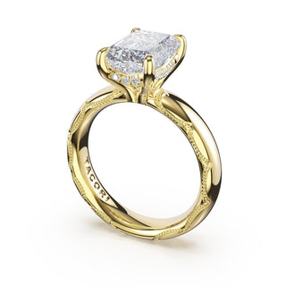 Emerald Solitaire Cigar Band Engagement Ring