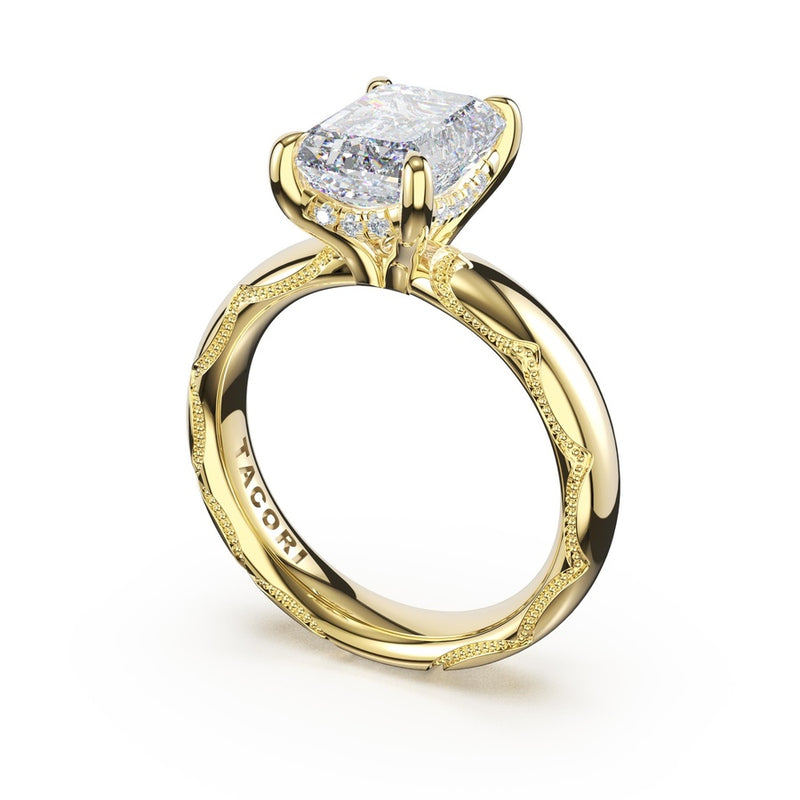 Emerald Solitaire Cigar Band Engagement Ring