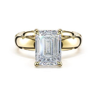 Emerald Solitaire Cigar Band Engagement Ring