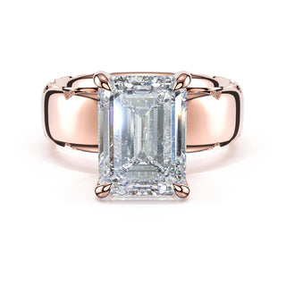 Emerald Solitaire Cigar Band Engagement Ring