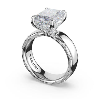 Emerald Solitaire Cigar Band Engagement Ring