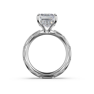 Emerald Solitaire Cigar Band Engagement Ring