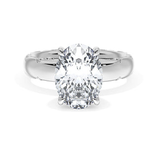 Oval Solitaire Cigar Band Engagement Ring