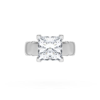 Princess Solitaire Cigar Band Engagement Ring