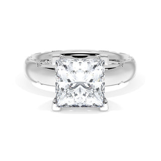 Princess Solitaire Cigar Band Engagement Ring