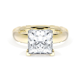 Princess Solitaire Cigar Band Engagement Ring
