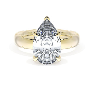 Pear Solitaire Cigar Band Engagement Ring