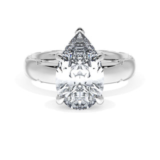 Pear Solitaire Cigar Band Engagement Ring
