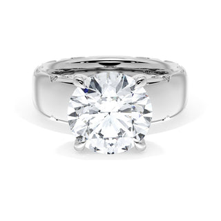 Round Solitaire Cigar Band Engagement Ring