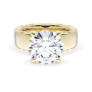 Round Solitaire Cigar Band Engagement Ring