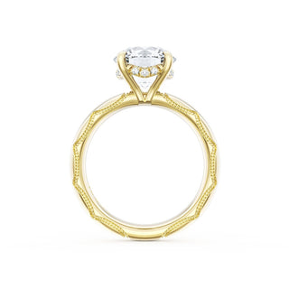 Round Solitaire Cigar Band Engagement Ring