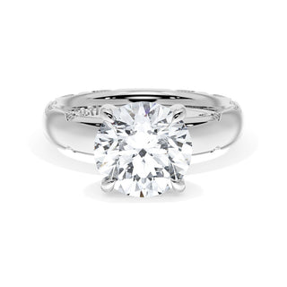Round Solitaire Cigar Band Engagement Ring