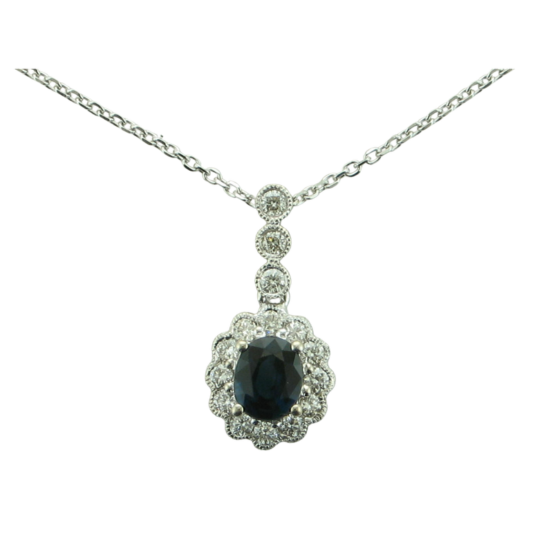 14KW B/SAPP & DIA NECKLACE