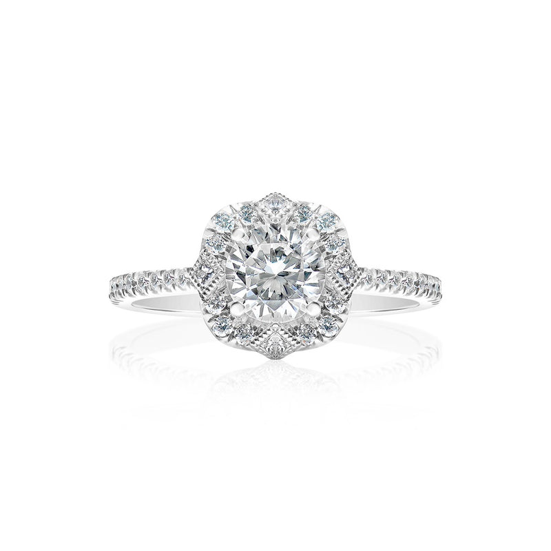 Classique Creations Cushion Round Vintage Halo Engagement Ring Z1757CR