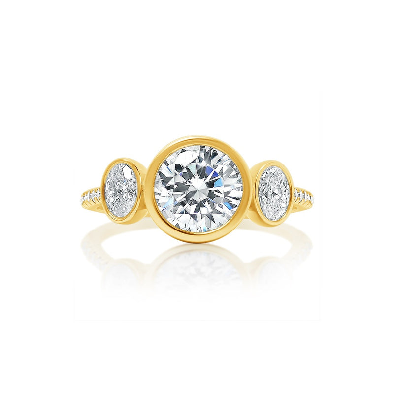 Classique Creations Round and Oval Three Stone Bezel Engagement Ring Z2949R