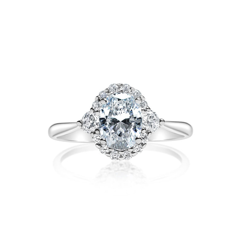 Classique Creations Oval Diamond Halo Three Stone Engagement Ring Z1588VV