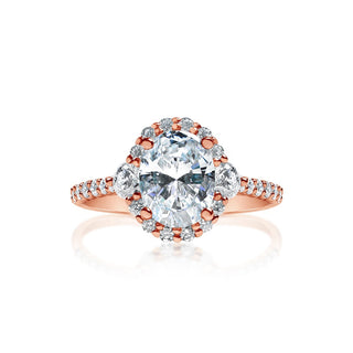 Classique Creations Oval Halo Three Stone Shared Prong Engagement Ring Z1502VV