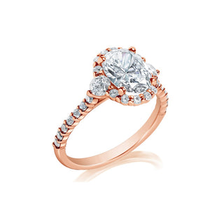 Classique Creations Oval Halo Three Stone Shared Prong Engagement Ring Z1502VV