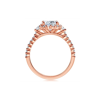Classique Creations Oval Halo Three Stone Shared Prong Engagement Ring Z1502VV