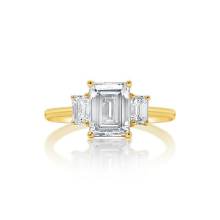 Classique Creations Emerald Diamond Three Stone Cathedral Set Engagement Ring Z2790E