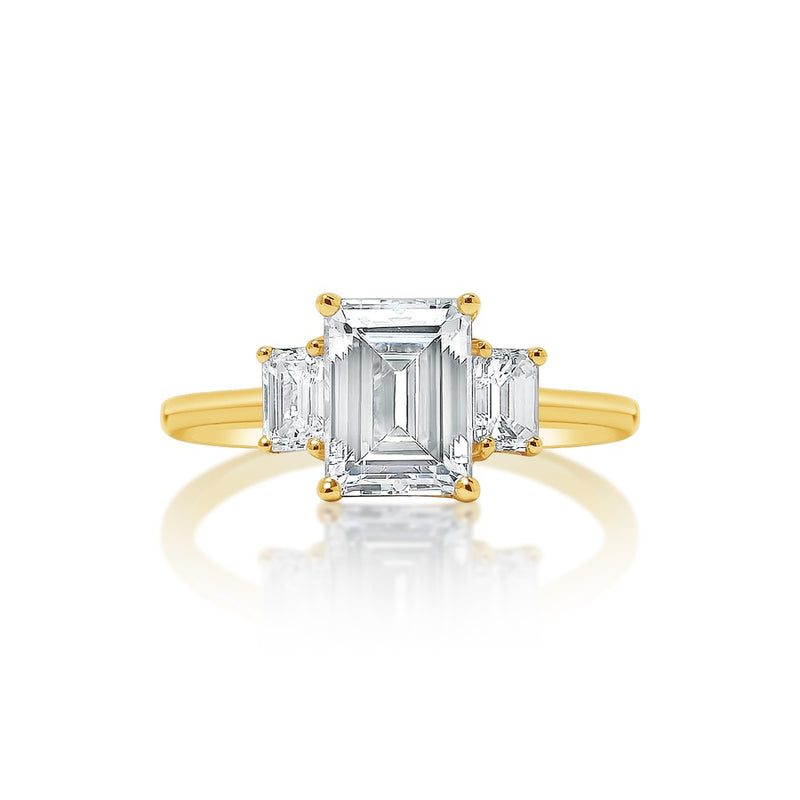 Classique Creations Emerald Diamond Three Stone Cathedral Set Engagement Ring Z2790E