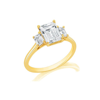 Classique Creations Emerald Diamond Three Stone Cathedral Set Engagement Ring Z2790E