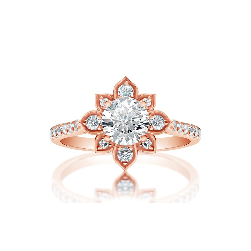 Classique Creations Round Diamond Flower Petal Halo Engagement Ring RB551GR