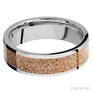 7 mm wide/Flat/Cobalt Chrome band with one 5 mm Centered inlay of Dinosaur Bone Tan.