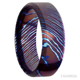 8 mm wide High Bevel Titanium Damascus band.