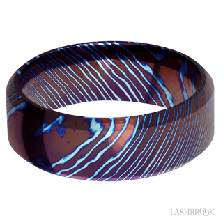 8 mm wide High Bevel Titanium Damascus band.