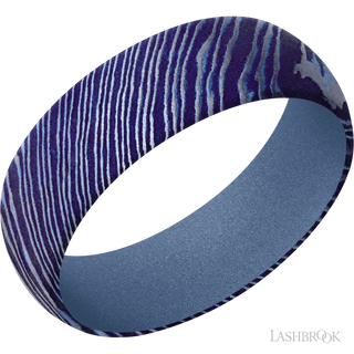 7 mm wide Domed Titanium Damascus band featuring a Crushed Orchid sleeve.