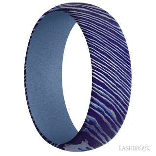 7 mm wide Domed Titanium Damascus band featuring a Crushed Orchid sleeve.