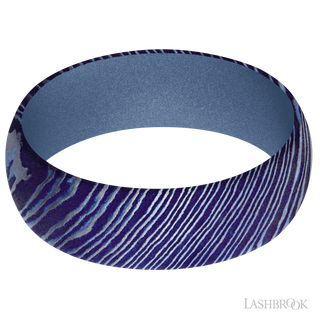 7 mm wide Domed Titanium Damascus band featuring a Crushed Orchid sleeve.