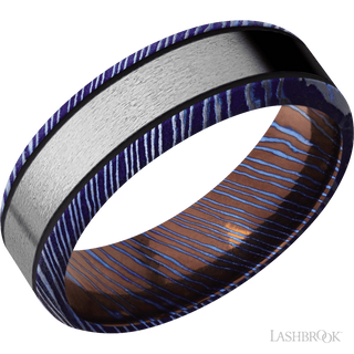 7 mm wide/Beveled/Titanium Damascus band with one 4 mm Centered inlay of Titanium.