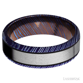 7 mm wide/Beveled/Titanium Damascus band with one 4 mm Centered inlay of Titanium.