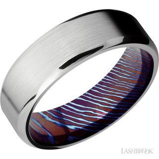 7 mm wide Beveled Cobalt Chrome band featuring a Titanium Damascus sleeve.