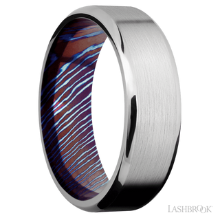 7 mm wide Beveled Cobalt Chrome band featuring a Titanium Damascus sleeve.