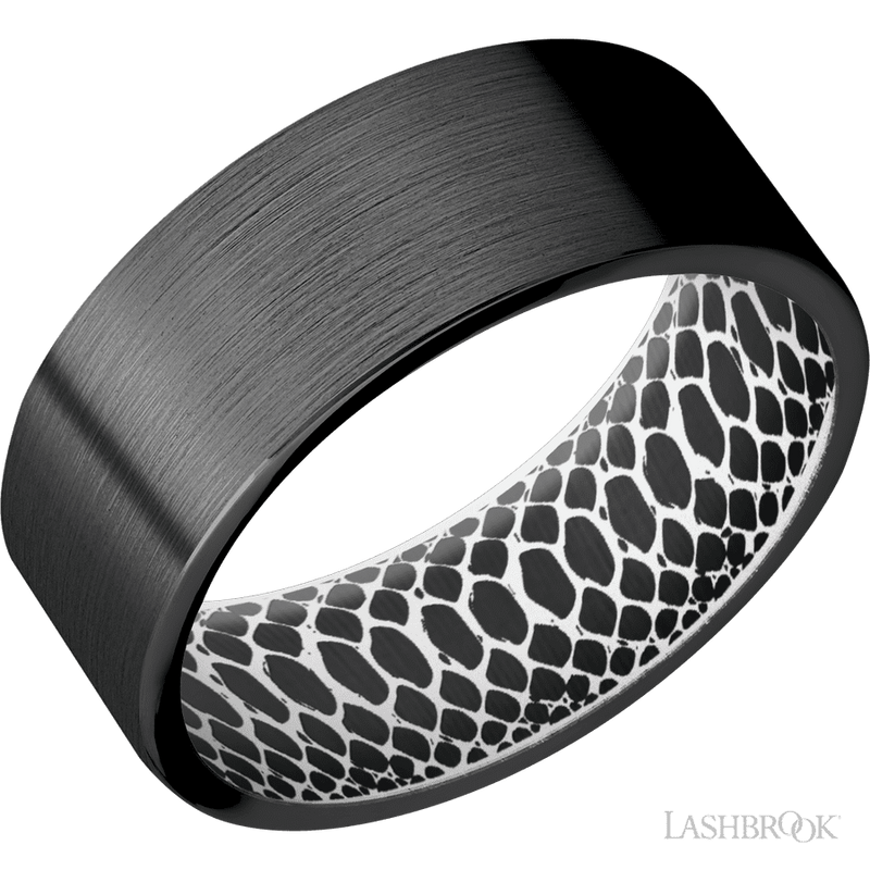 8 mm wide Flat Zirconium band featuring a White sleeve.