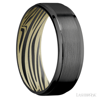 7 mm wide Flat Grooved Edges Zirconium band featuring a Bright Nickel sleeve.