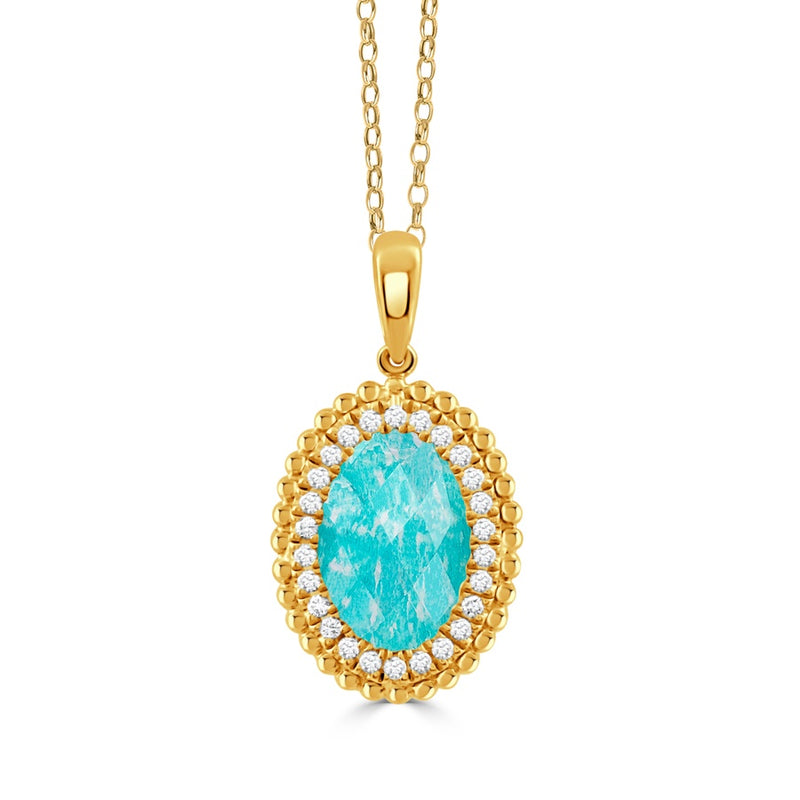 18KY CL.QZ/AZ/DIA NECKLACE