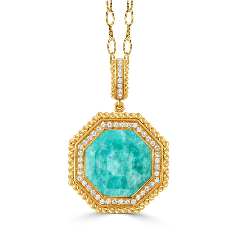 18KY CL.QZ/AZ/DIA NECKLACE