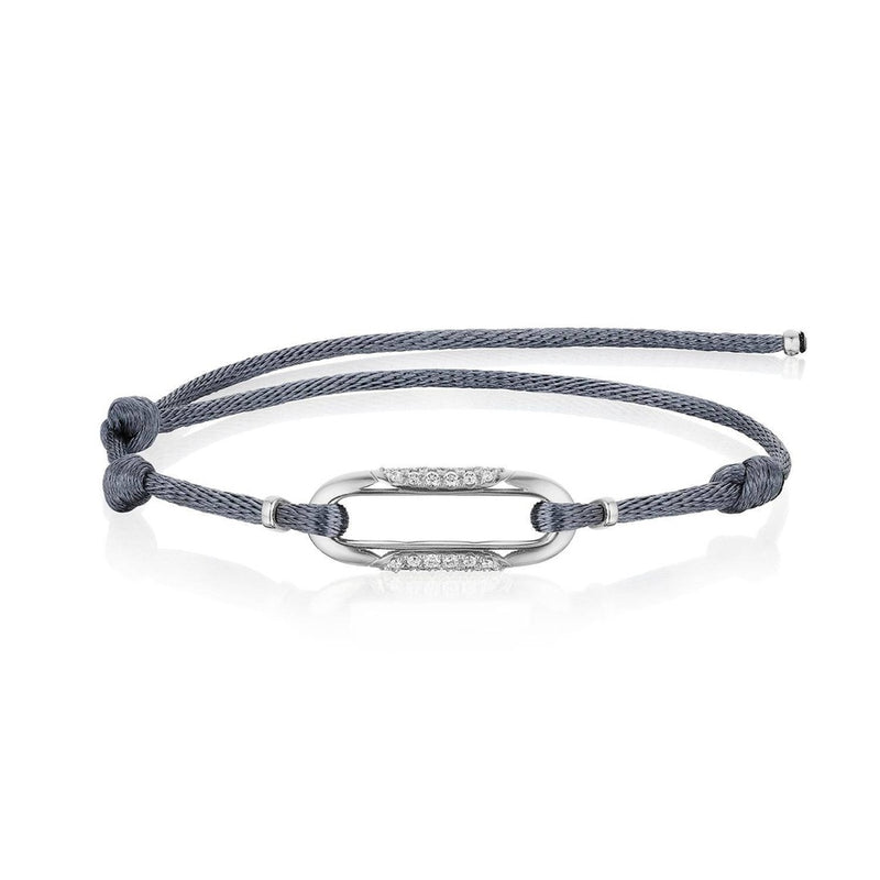 Link Bracelet with Diamonds on Silver Cord in 18kt White Gold