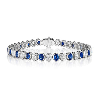 Bezel-Set Sapphire & Diamond Tennis Bracelet in Platinum