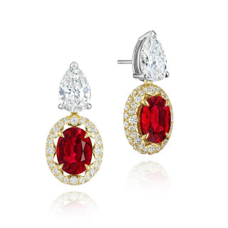 Ruby & Diamond Dangle Earrings in Platinum & 18kt Yellow Gold