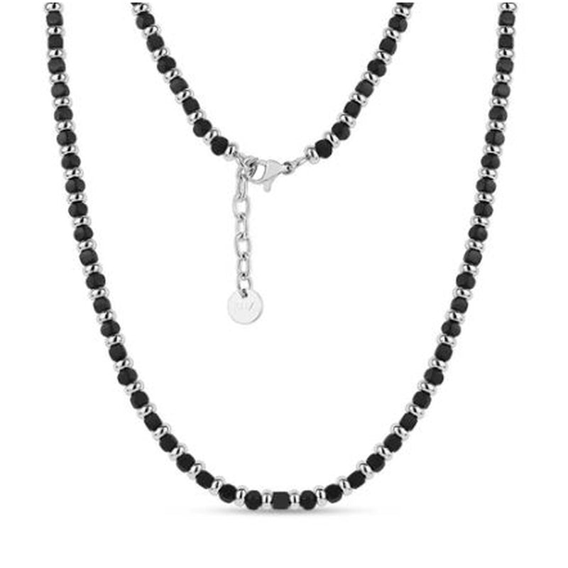 MATTE & POLISHED BEADED NECKLACE - BLACK