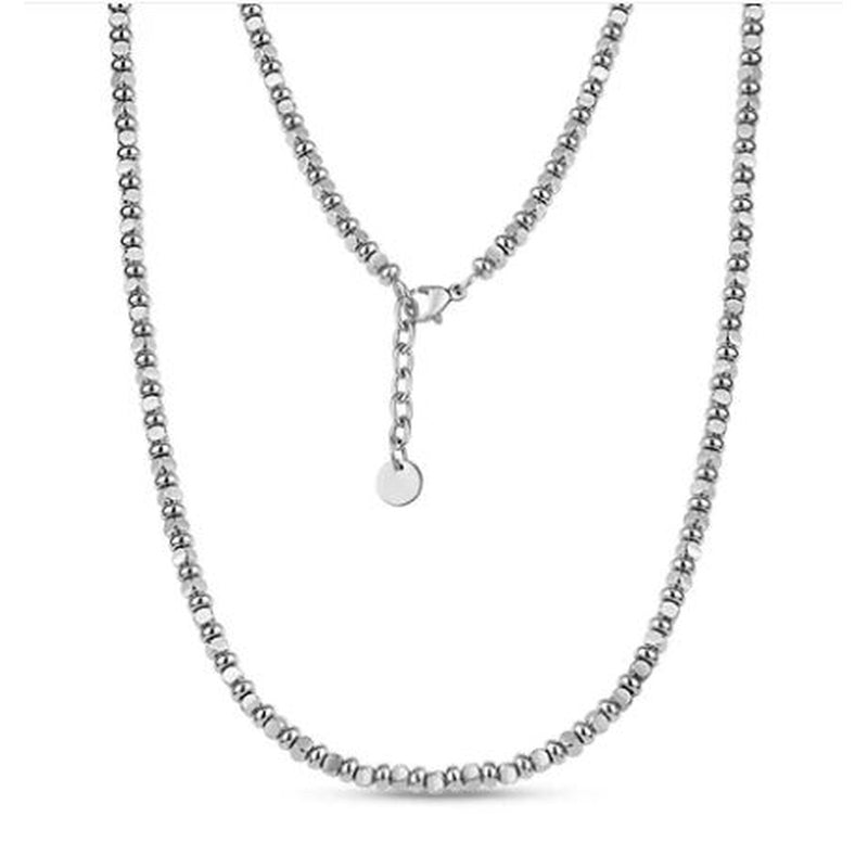 MATTE & POLISHED BEADED NECKLACE - SILVER